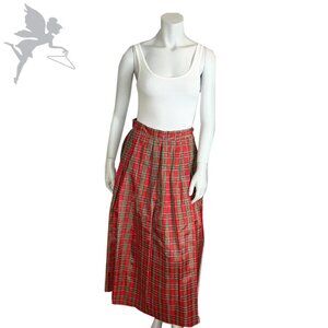 VINTAGE 80's Taffeta A-Line Plaid Tea Length Skirt